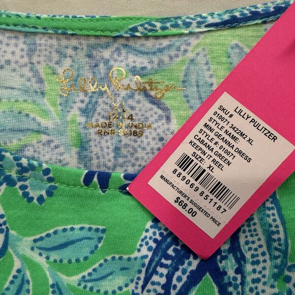 NWT Lilly Pulitzer Mini Geanna Swing Dress Green Floral XL 12 - 14 Kids Cotton - Picture 9 of 11